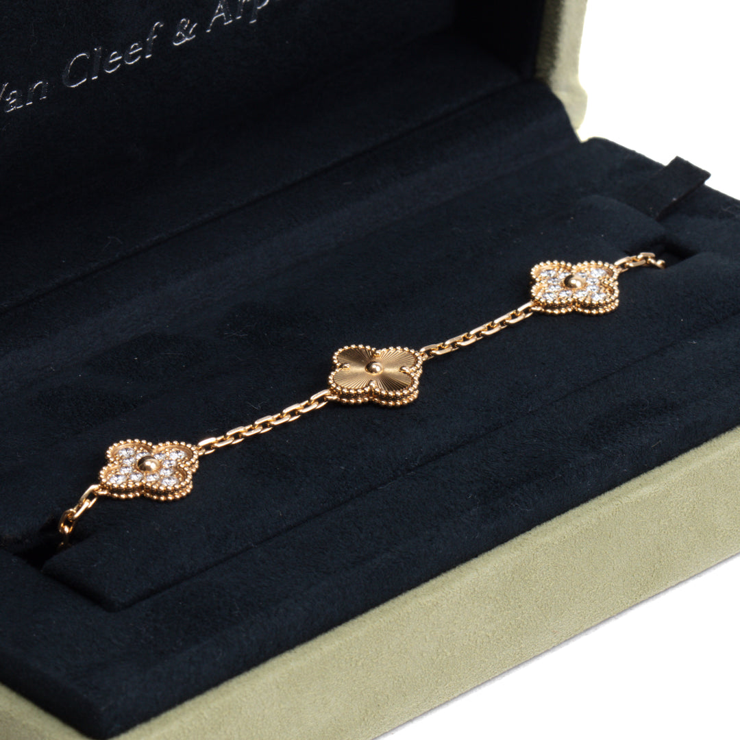 Van Cleef & Arpels Vintage Alhambra 5 Motif Diamond Bracelet