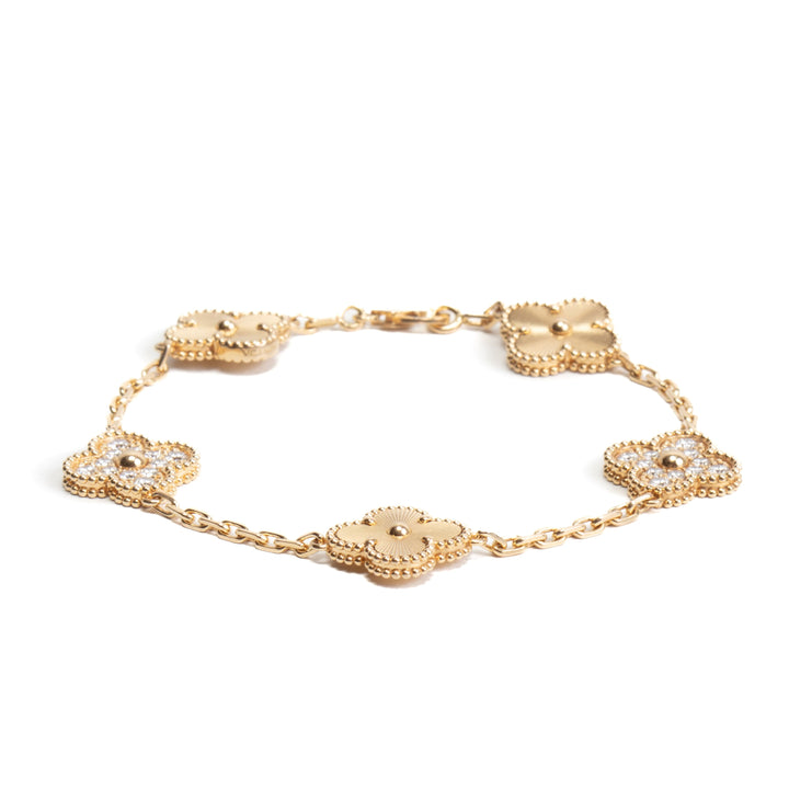 Van Cleef & Arpels Vintage Alhambra 5 Motif Diamond Bracelet