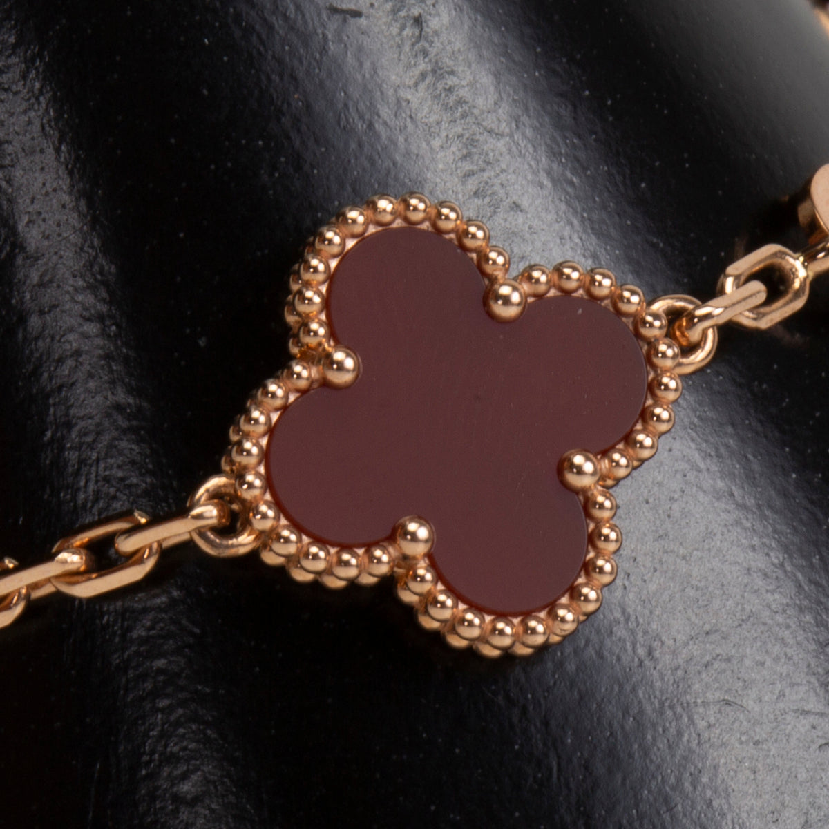VAN CLEEF &amp; ARPELS 5 Motif Alhambra Carnelian &amp; Gold Bracelet