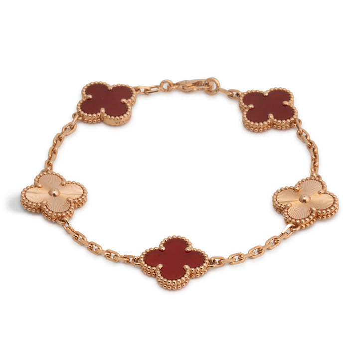 VAN CLEEF & ARPELS 5 Motif Alhambra Carnelian & Gold Bracelet