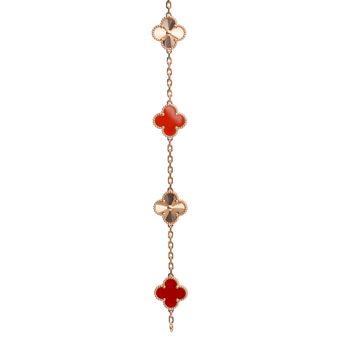 VAN CLEEF & ARPELS 5 Motif Alhambra Carnelian & Gold Bracelet