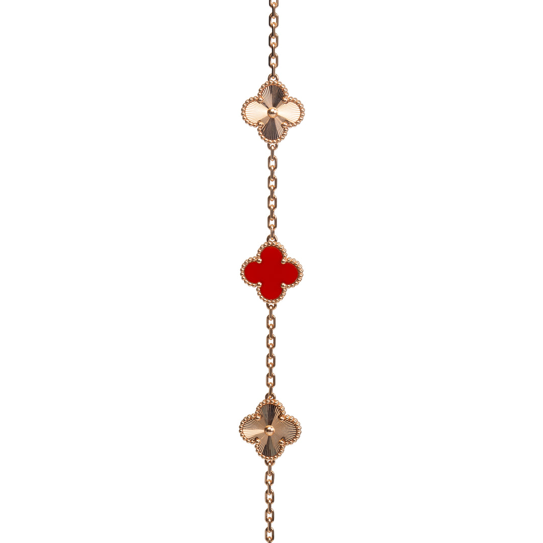 VAN CLEEF & ARPELS 5 Motif Alhambra Carnelian & Gold Bracelet