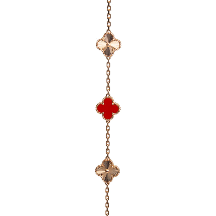 VAN CLEEF & ARPELS 5 Motif Alhambra Carnelian & Gold Bracelet