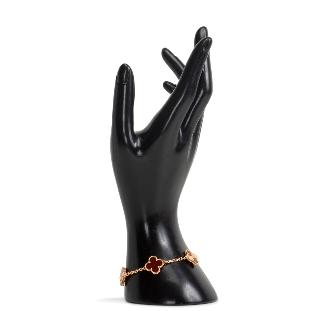 VAN CLEEF & ARPELS 5 Motif Alhambra Carnelian & Gold Bracelet