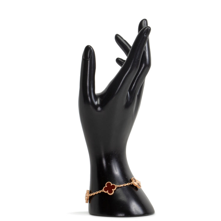 VAN CLEEF & ARPELS 5 Motif Alhambra Carnelian & Gold Bracelet