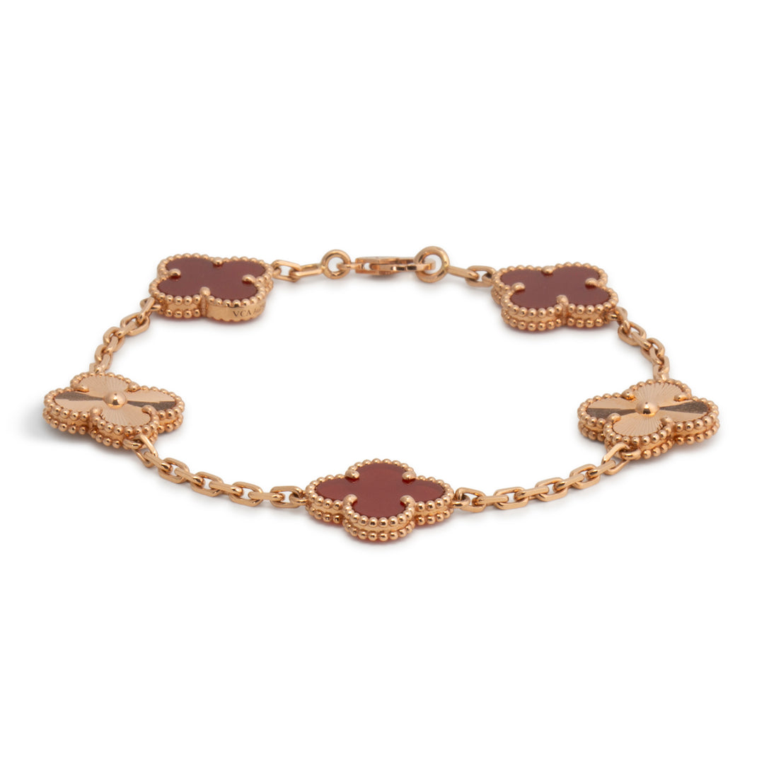 VAN CLEEF & ARPELS 5 Motif Alhambra Carnelian & Gold Bracelet