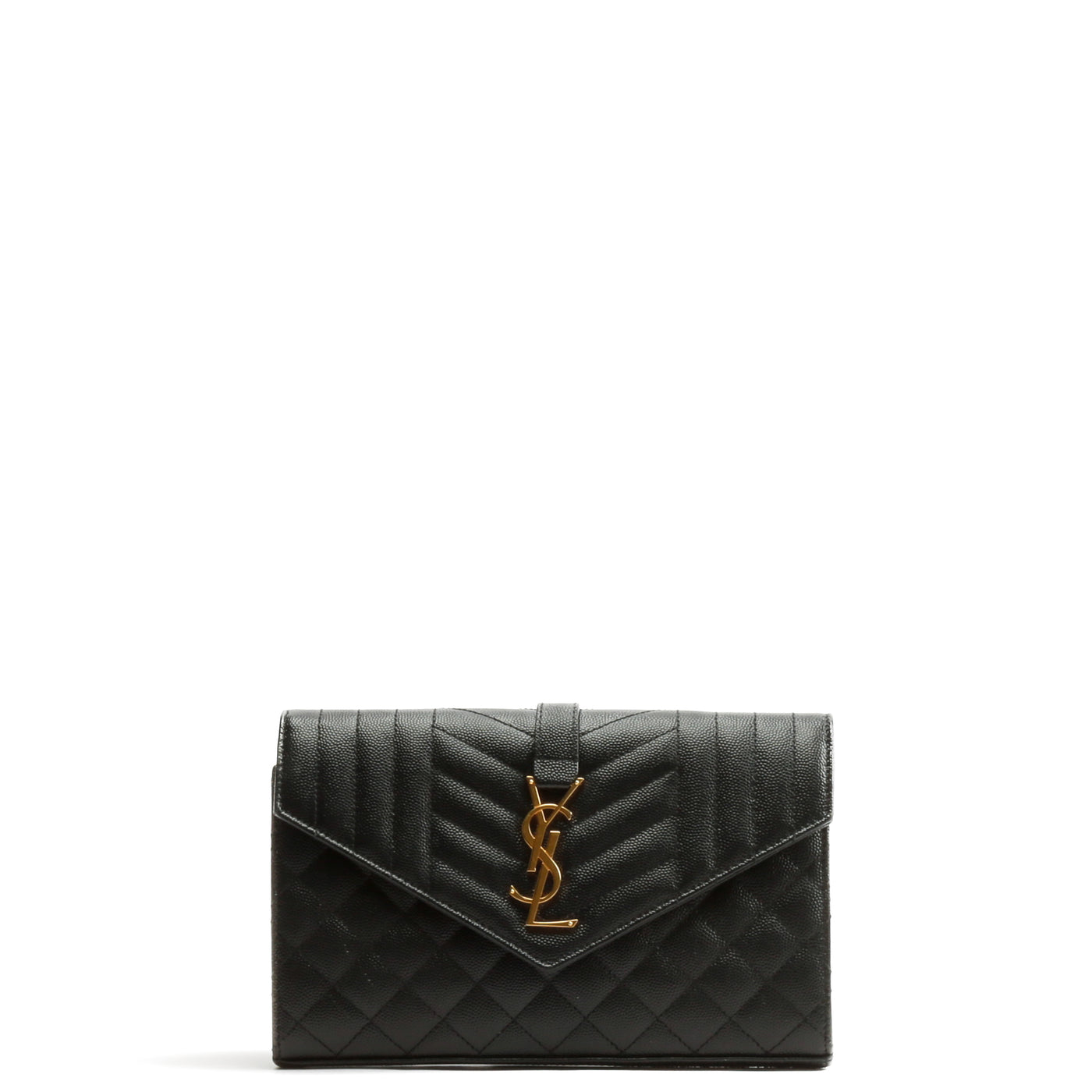 Saint Laurent Ysl Tri-Quilted Wallet on Chain Black