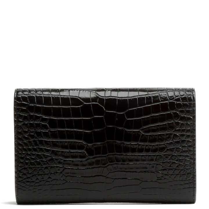 SAINT LAURENT Croc Embossed Uptown Chain Wallet - Black