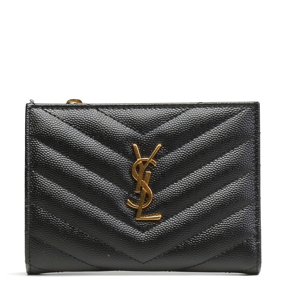 SAINT LAURENT Cassandre Matelasse Fragments Zipped Bifold Wallet - Black