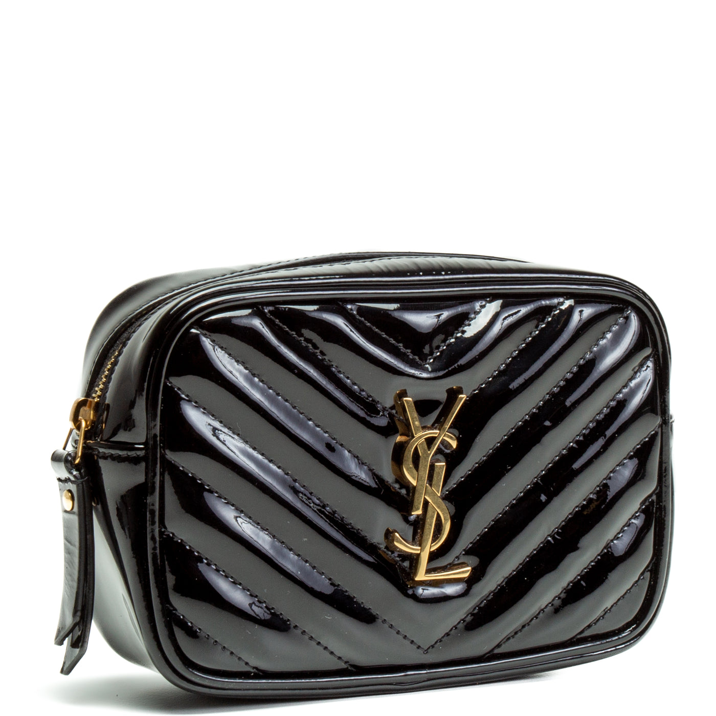 SAINT LAURENT Patent Leather Lou Belt Bag- Black