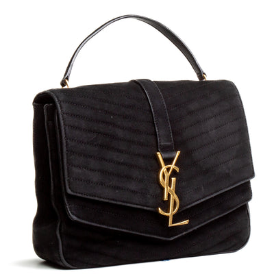 SAINT LAURENT Suede Sulpice Flap Bag - Black - OUTLET FINAL SALE