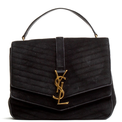 SAINT LAURENT Suede Sulpice Flap Bag - Black - OUTLET FINAL SALE