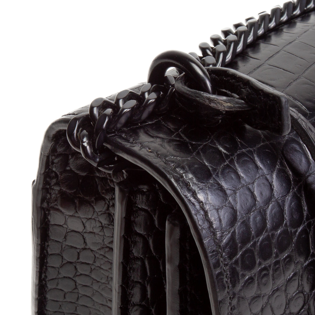 SAINT LAURENT Croc Embossed Medium Sunset Shoulder Bag - Black