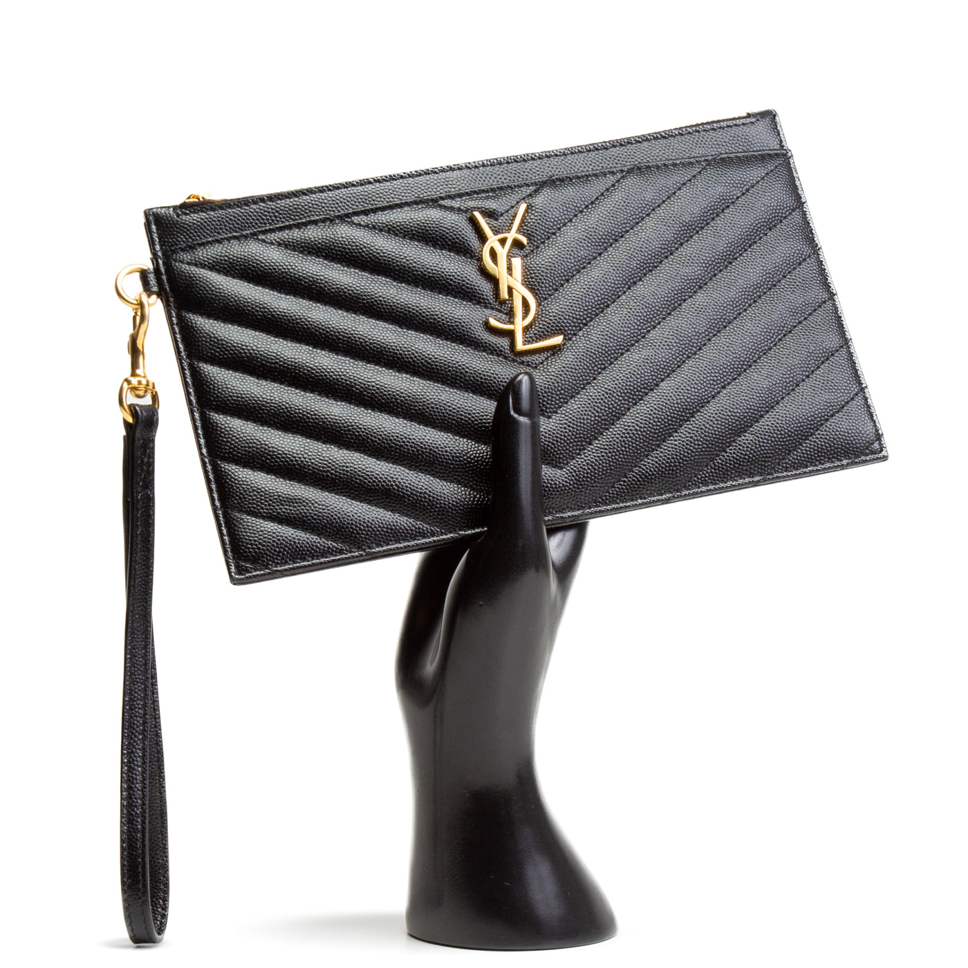 SAINT LAURENT Cassandre Matelasse Large Wristlet - Black