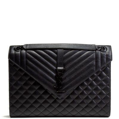 SAINT LAURENT Large Envelope Triquilt Shoulder Bag - Black OUTLET FINAL SALE