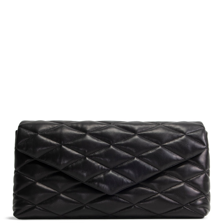 SAINT LAURENT Large Lambskin Quilted Sade Envelope Clutch - Black