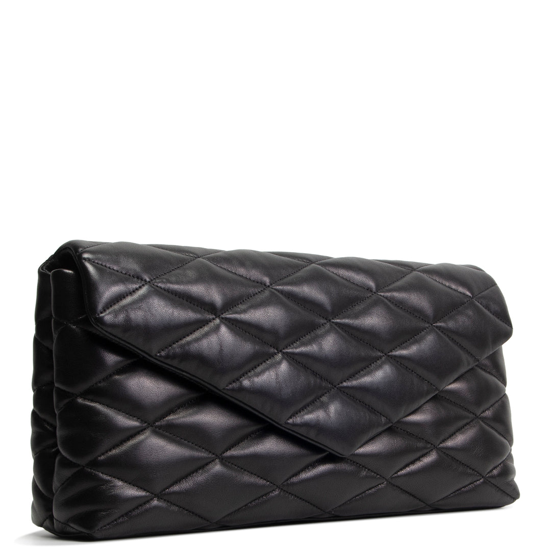 SAINT LAURENT Large Lambskin Quilted Sade Envelope Clutch - Black