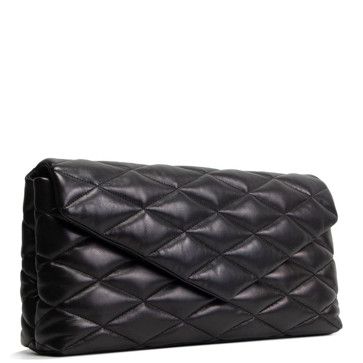 SAINT LAURENT Large Lambskin Quilted Sade Envelope Clutch - Black