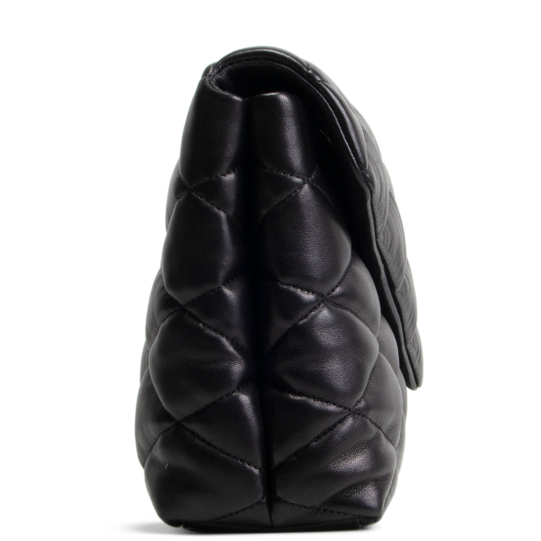 SAINT LAURENT Large Lambskin Quilted Sade Envelope Clutch - Black