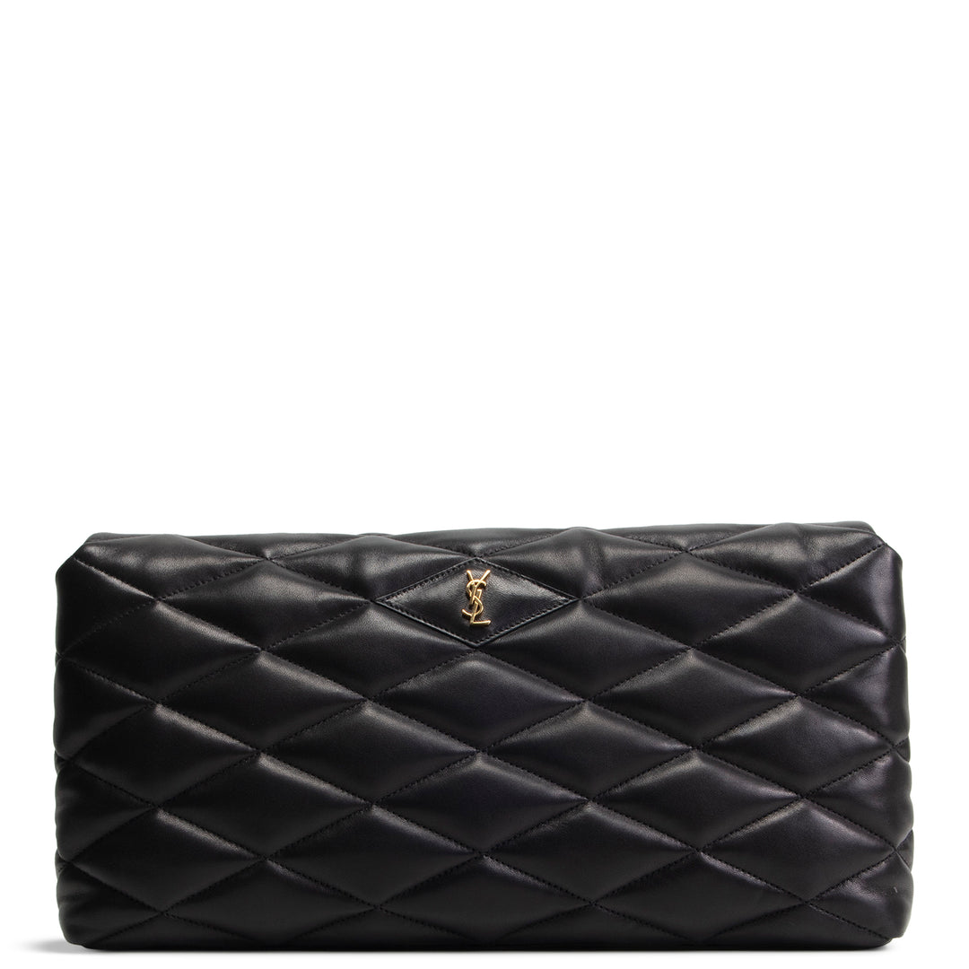 SAINT LAURENT Large Lambskin Quilted Sade Envelope Clutch - Black