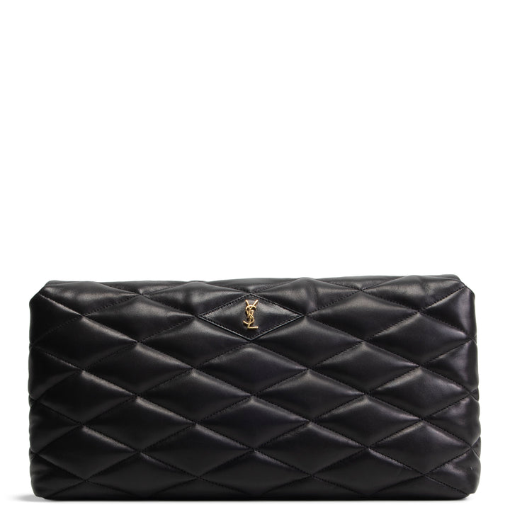 SAINT LAURENT Large Lambskin Quilted Sade Envelope Clutch - Black