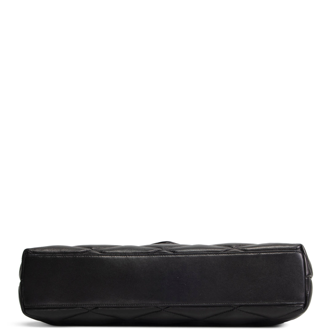 SAINT LAURENT Large Lambskin Quilted Sade Envelope Clutch - Black