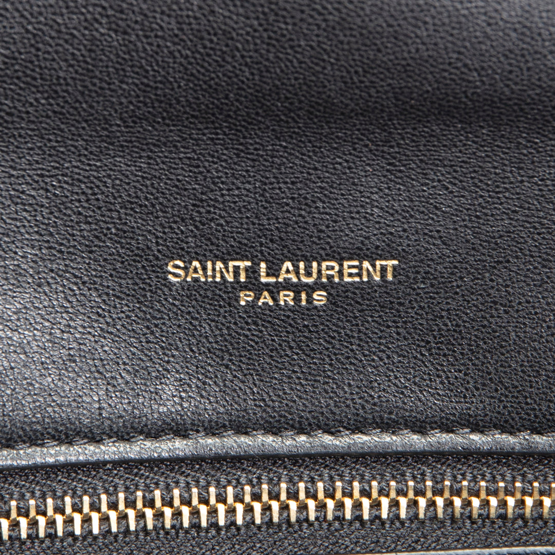 SAINT LAURENT Large Lambskin Quilted Sade Envelope Clutch - Black