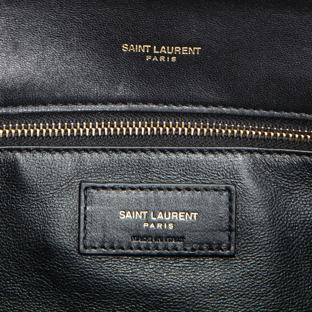 SAINT LAURENT Large Lambskin Quilted Sade Envelope Clutch - Black