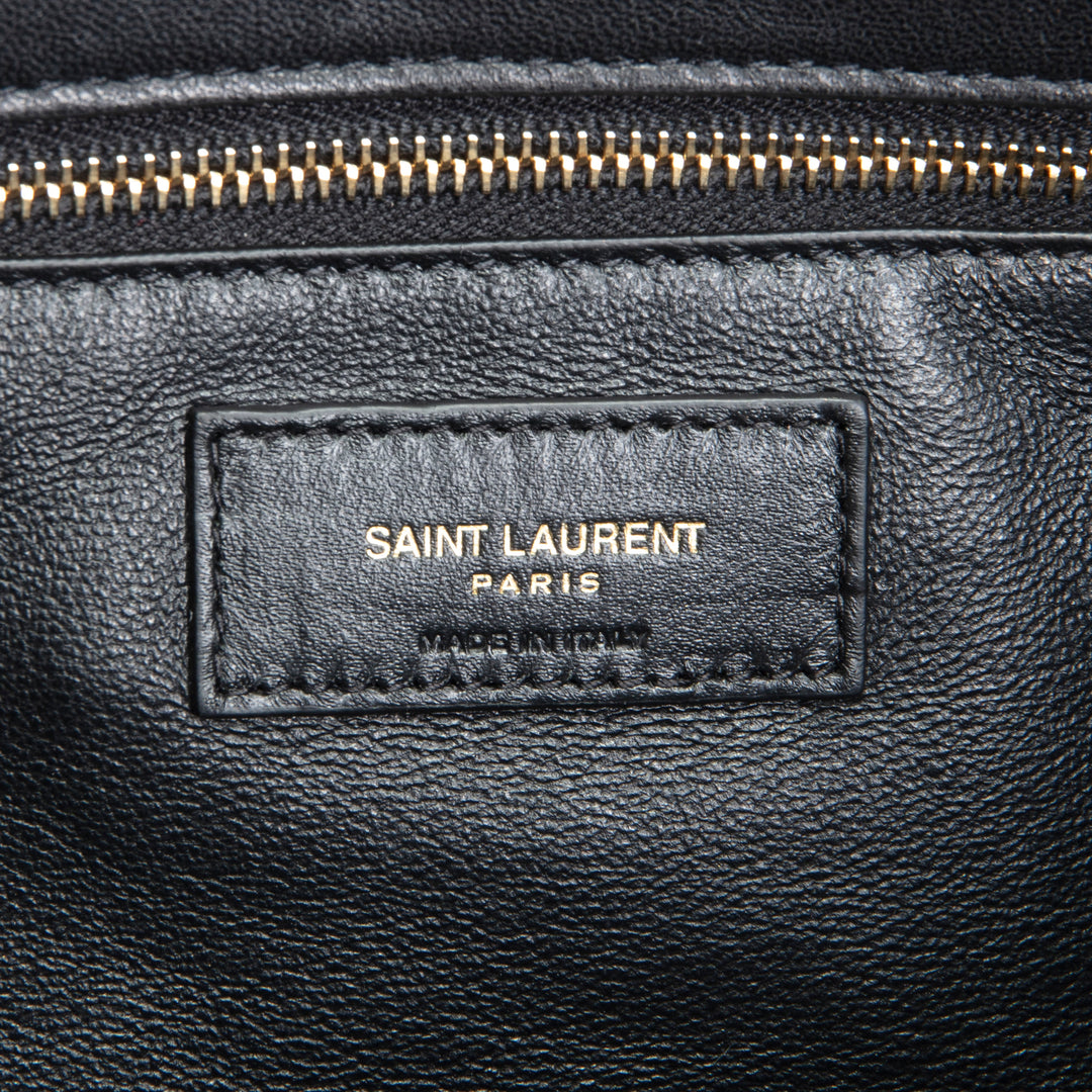 SAINT LAURENT Large Lambskin Quilted Sade Envelope Clutch - Black