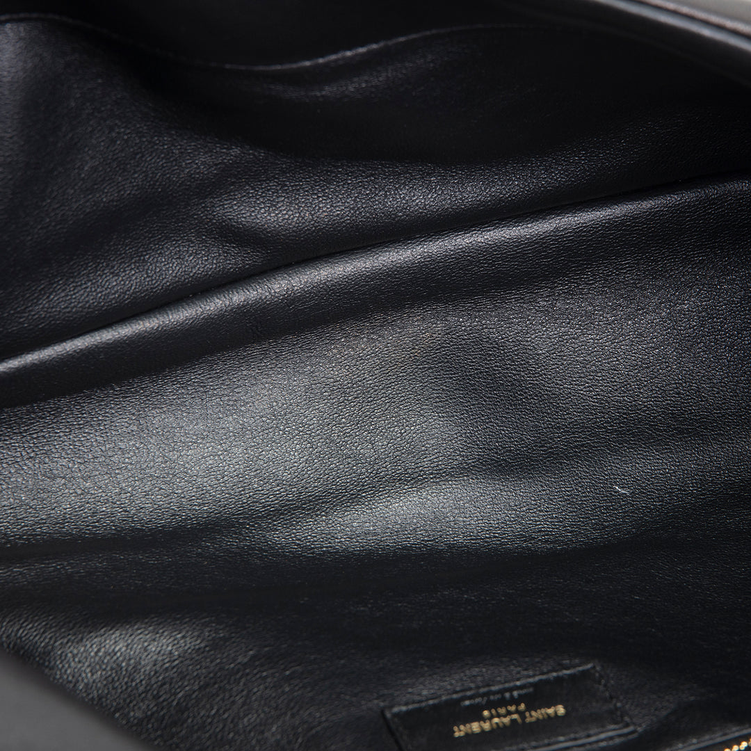 SAINT LAURENT Large Lambskin Quilted Sade Envelope Clutch - Black