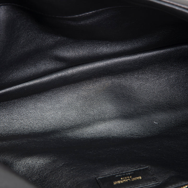 SAINT LAURENT Large Lambskin Quilted Sade Envelope Clutch - Black