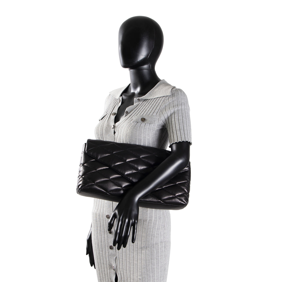 SAINT LAURENT Large Lambskin Quilted Sade Envelope Clutch - Black