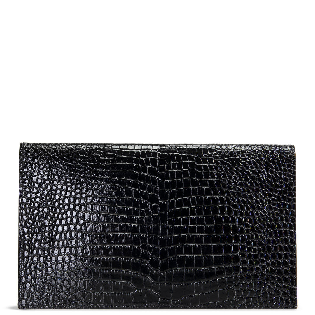 SAINT LAURENT Croc Embossed Uptown Pouch - Black