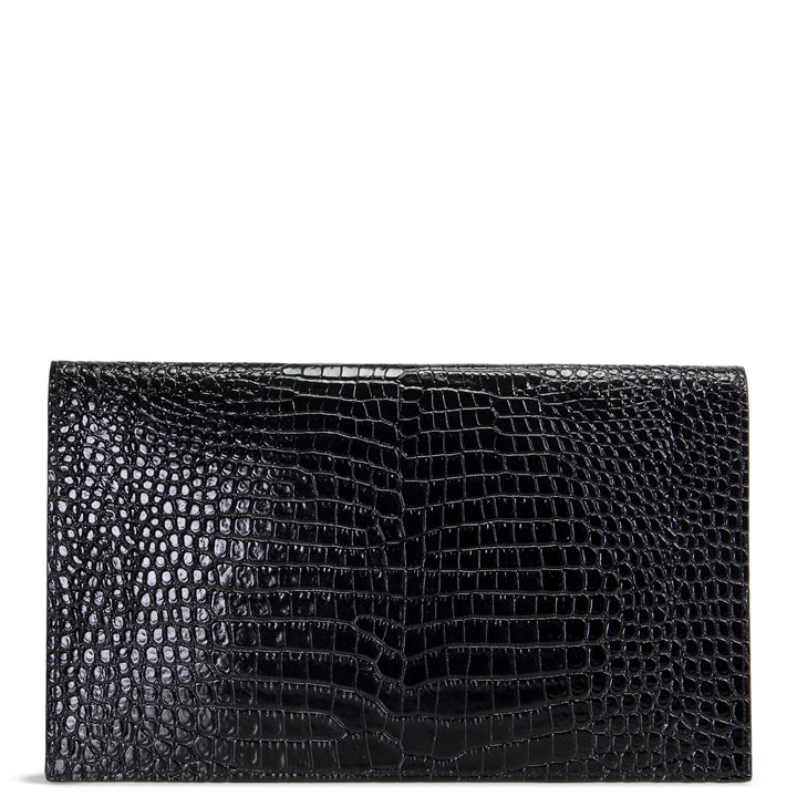 SAINT LAURENT Croc Embossed Uptown Pouch - Black