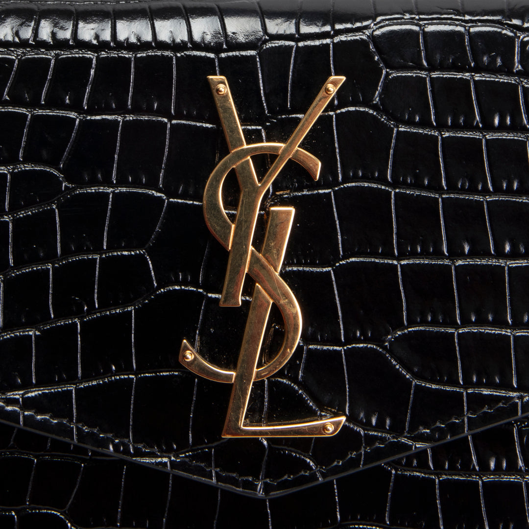 SAINT LAURENT Croc Embossed Uptown Pouch - Black