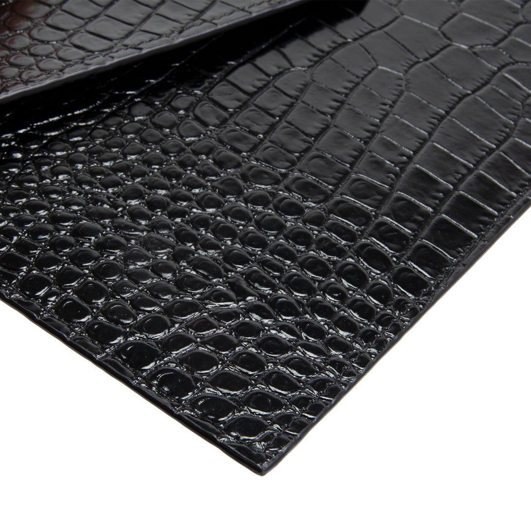 SAINT LAURENT Croc Embossed Uptown Pouch - Black