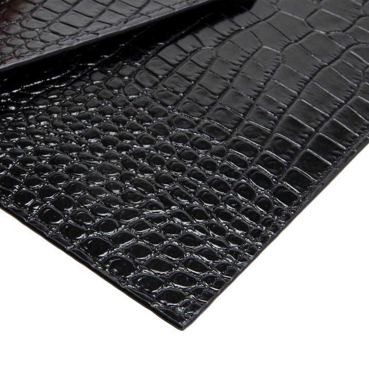 SAINT LAURENT Croc Embossed Uptown Pouch - Black
