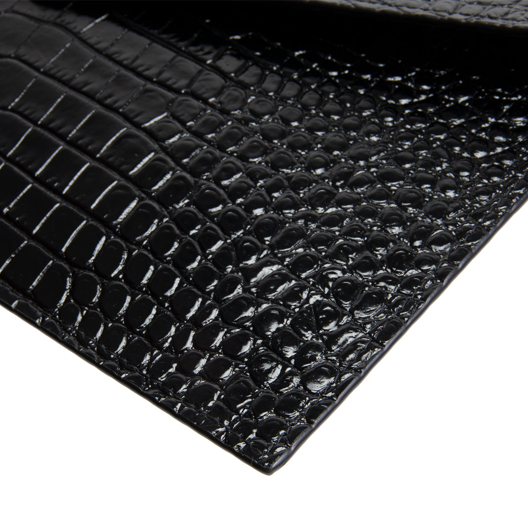 SAINT LAURENT Croc Embossed Uptown Pouch - Black