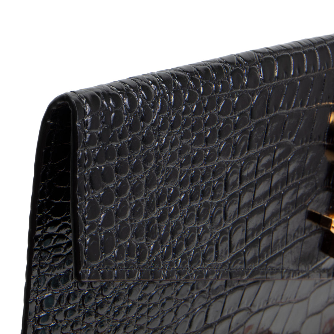 SAINT LAURENT Croc Embossed Uptown Pouch - Black
