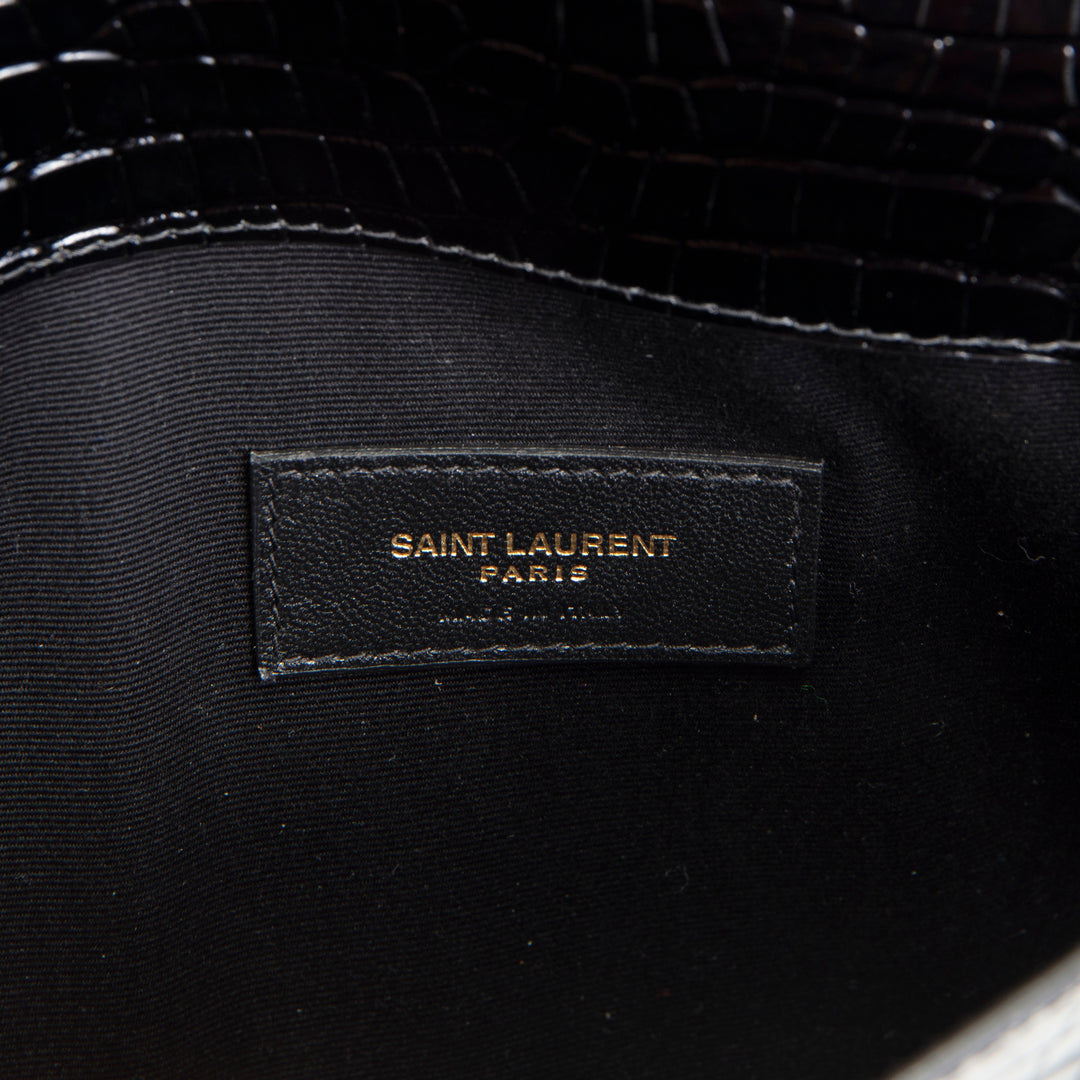 SAINT LAURENT Croc Embossed Uptown Pouch - Black
