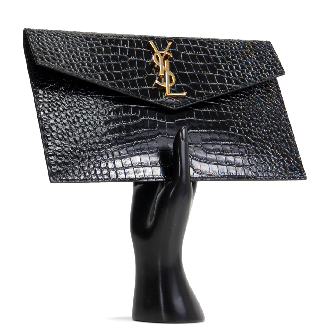 SAINT LAURENT Croc Embossed Uptown Pouch - Black