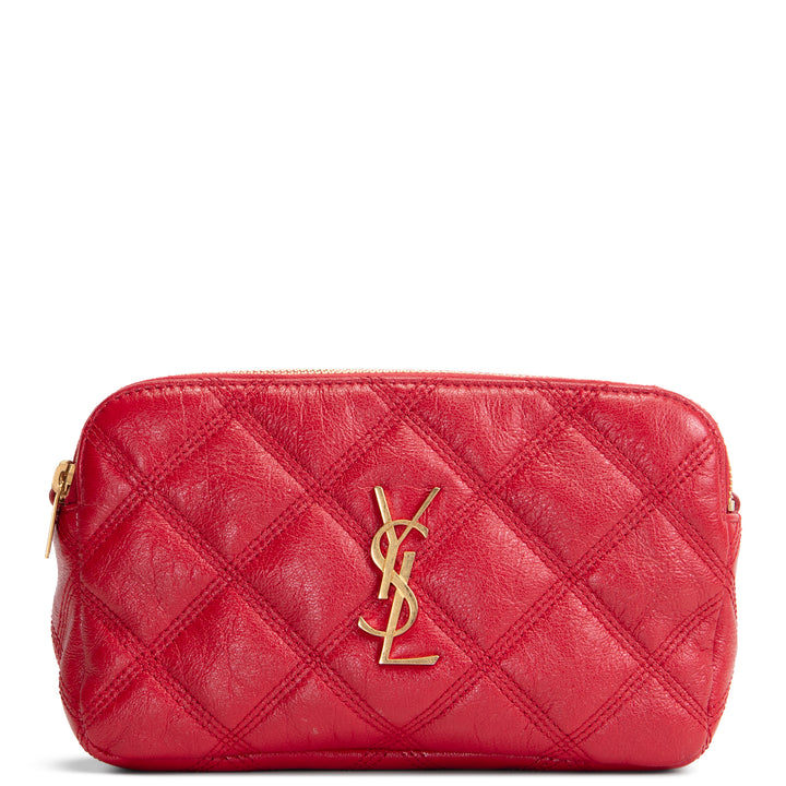 SAINT LAURENT Becky Double Zip Pouch On Chain Mini - Red