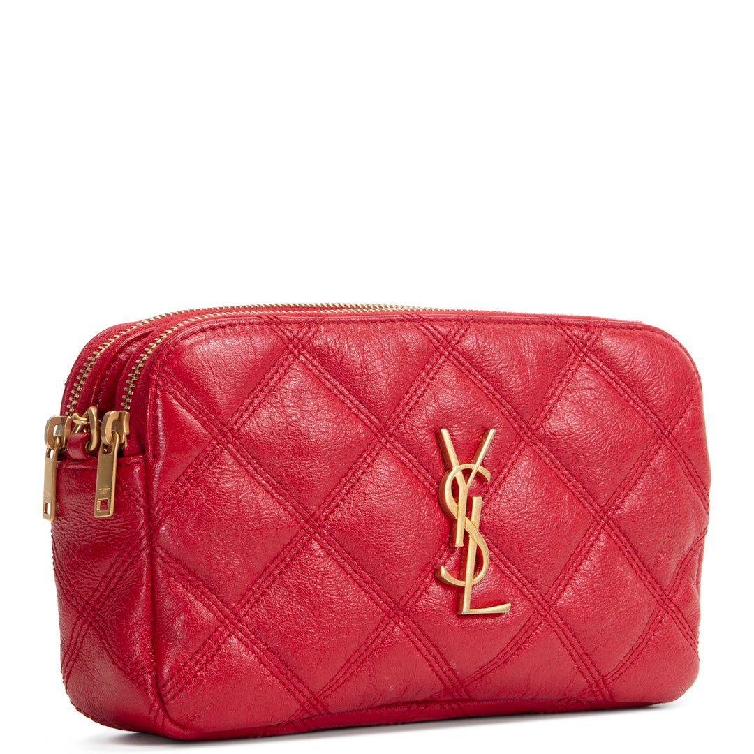 SAINT LAURENT Becky Double Zip Pouch On Chain Mini - Red