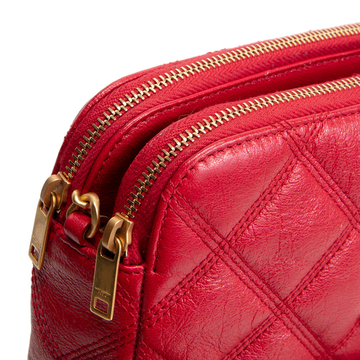 SAINT LAURENT Becky Double Zip Pouch On Chain Mini - Red