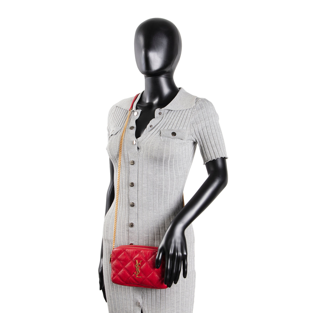 SAINT LAURENT Becky Double Zip Pouch On Chain Mini - Red