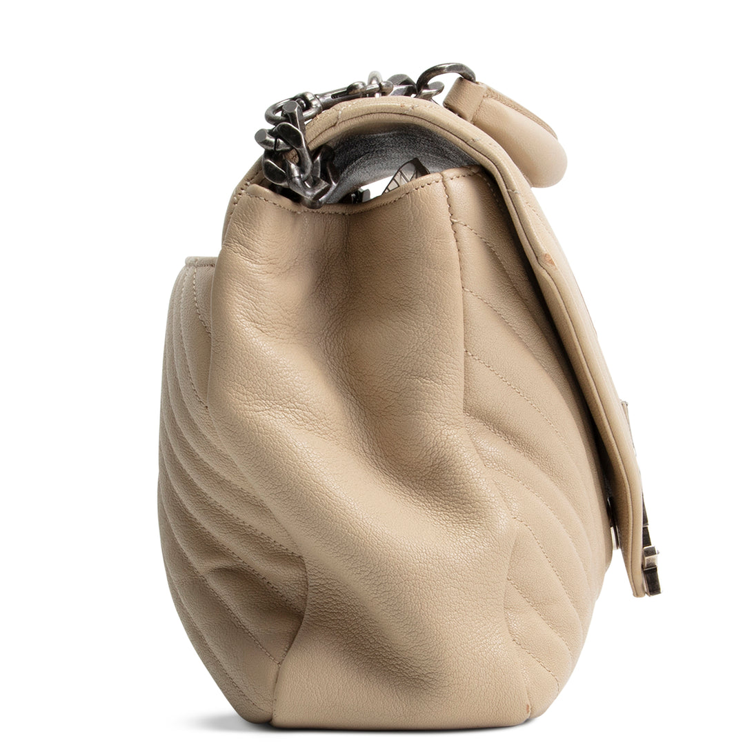 SAINT LAURENT Matelasse Chevron Monogram Large College Satchel - Beige
