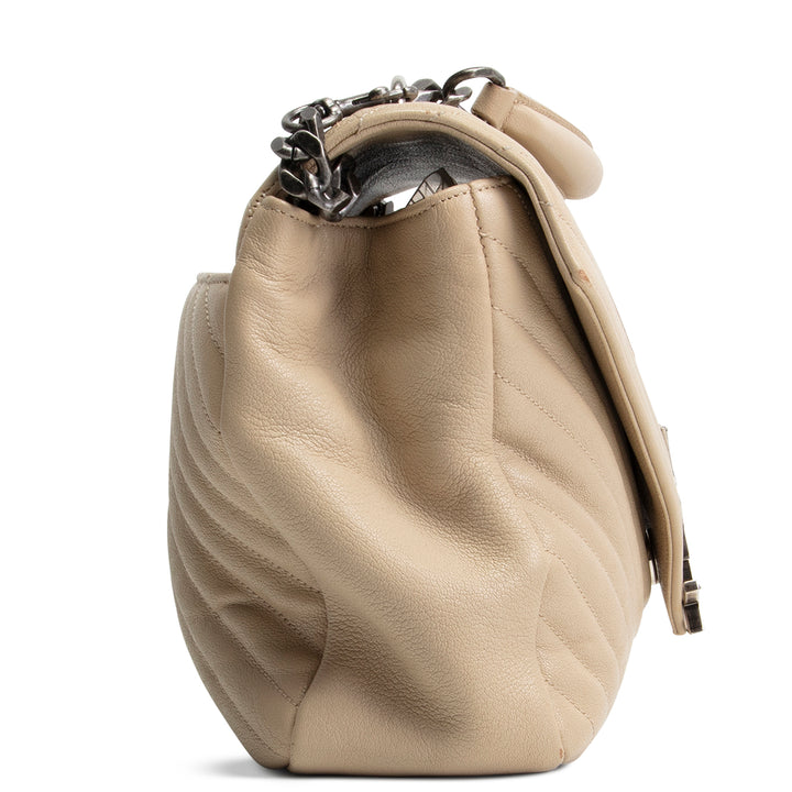 SAINT LAURENT Matelasse Chevron Monogram Large College Satchel - Beige