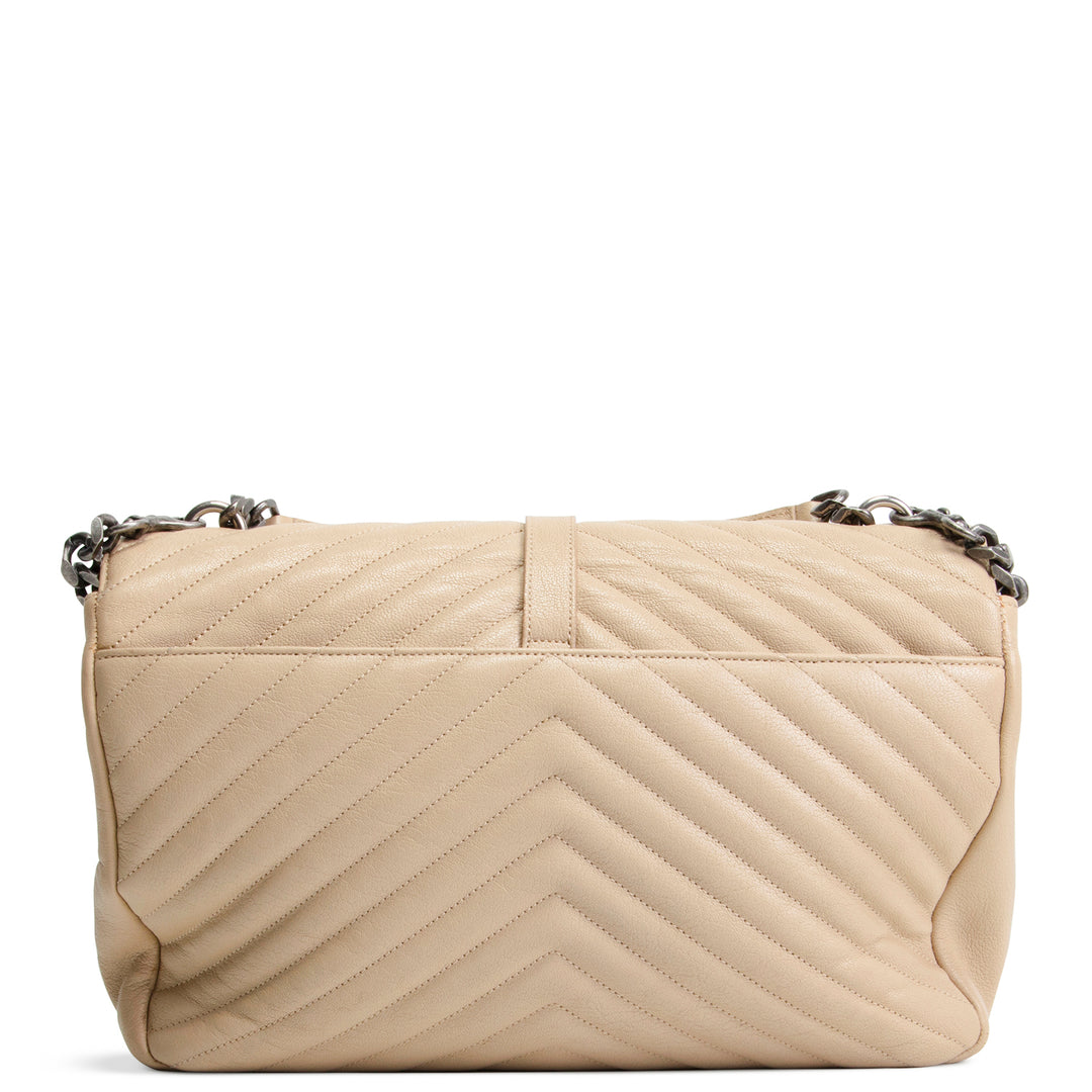 SAINT LAURENT Matelasse Chevron Monogram Large College Satchel - Beige