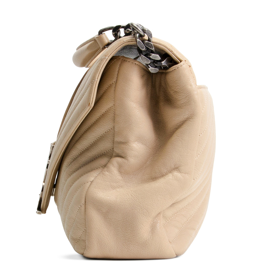 SAINT LAURENT Matelasse Chevron Monogram Large College Satchel - Beige