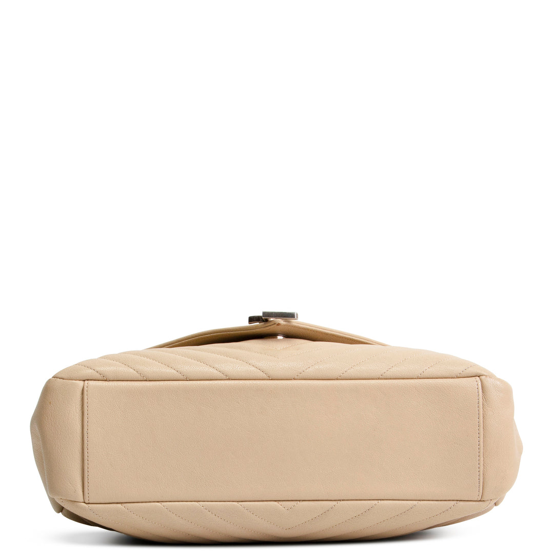 SAINT LAURENT Matelasse Chevron Monogram Large College Satchel - Beige
